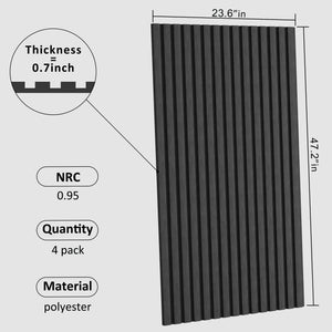 Acoustical 4-pack wall panels by HAUSVITA, 48x24x0.7 in, dark gray polyester ribbed