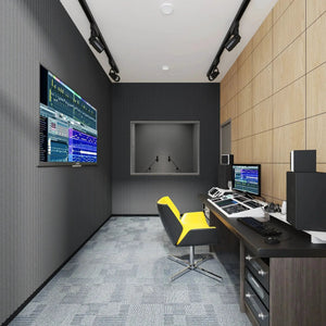 Hausvita Acoustical 100% Polyester Wall Panel, 48x24x0.7, dark gray ribbed studio wall paneling.