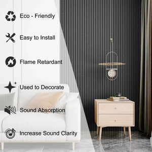 HAUSVITA acoustical 100% polyester wall panel, 48x24x0.7 inches, black fabric wall panel for sound absorption