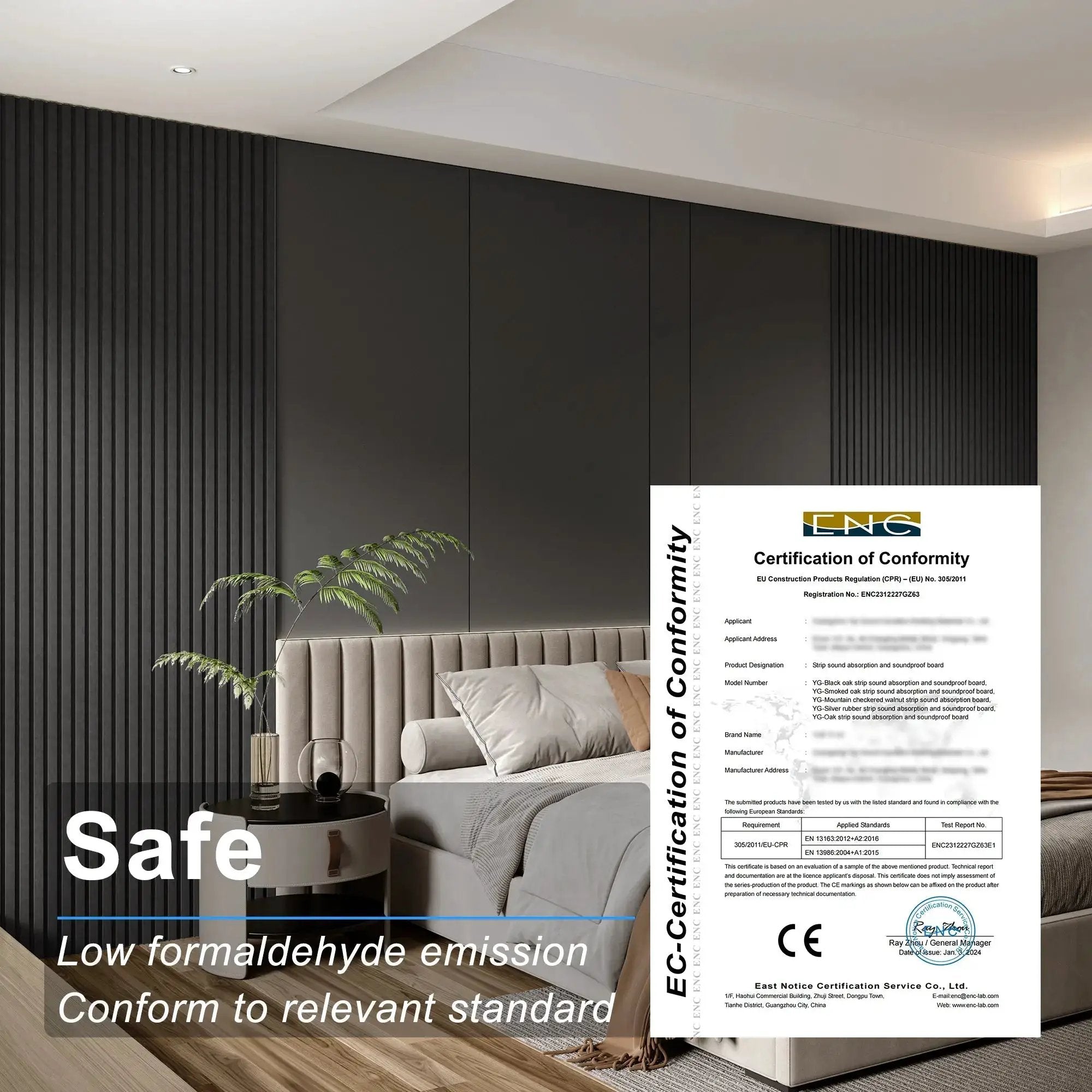 HAUSVITA acoustical wall panel, 100% polyester, 48x24x0.7, black vertical slat wall in a modern room