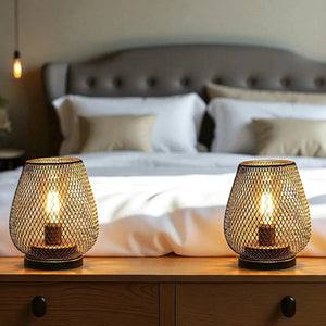 Set of 2 metal cage LED table lamps, battery-powered, warm ambient light