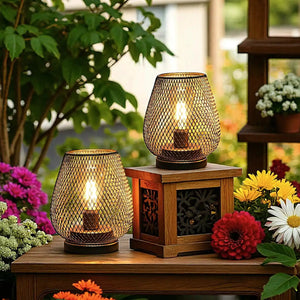 Set of 2 metal cage LED battery-powered table lamps with warm glow by JHY DESIGN