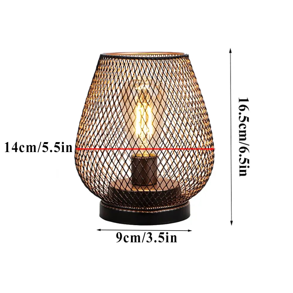 Set of 2 copper metal cage LED battery-powered table lamps