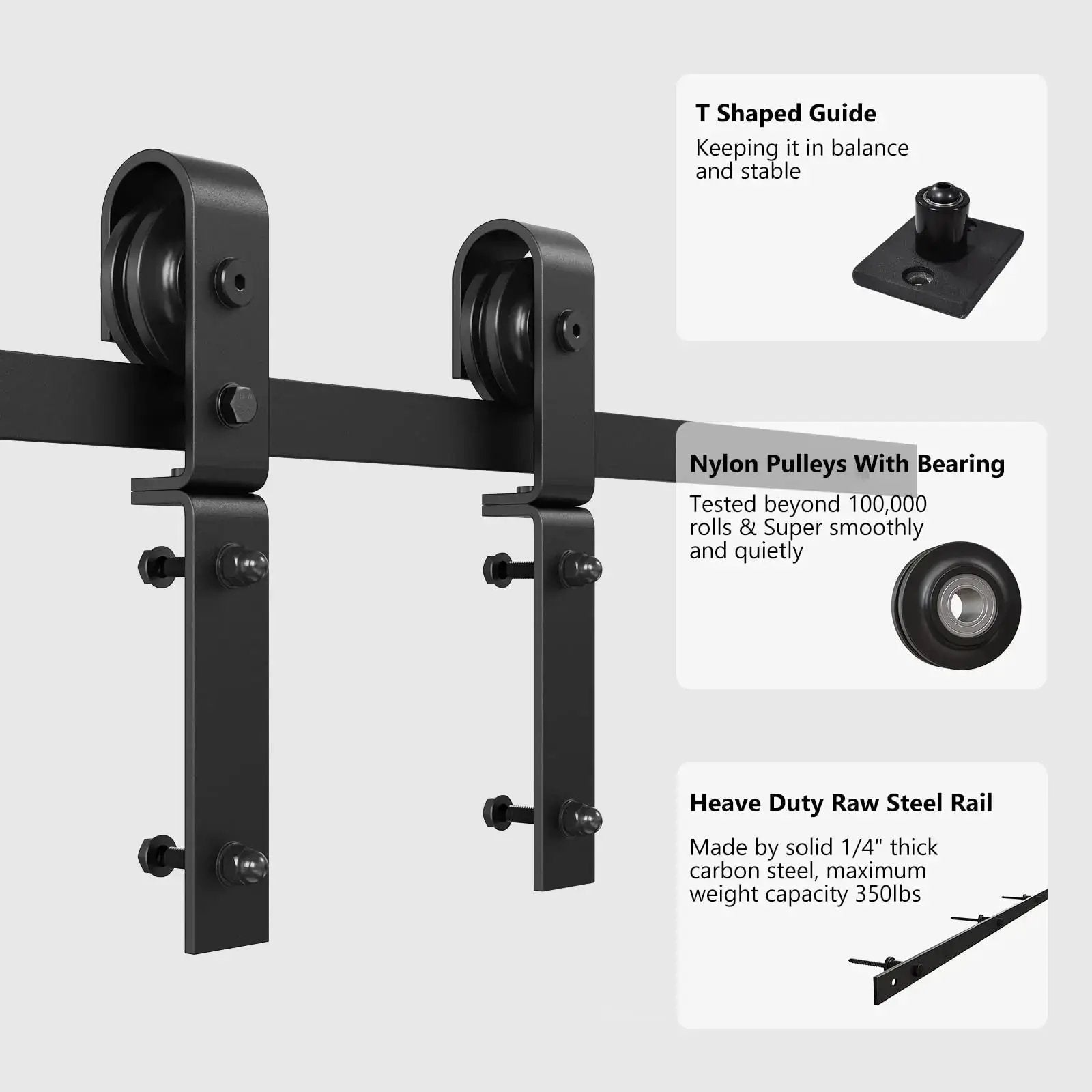 HAUSVITA Bi-Folding Sliding Barn Door Hardware Track Kit, black metal with nylon pulleys; door not included