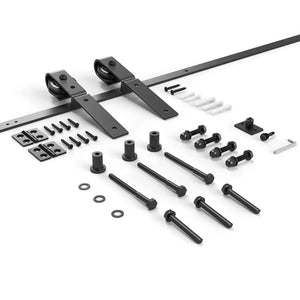 Bi-Folding Sliding Barn Door Hardware Track Kit by HAUSVITA, black metal with two rollers