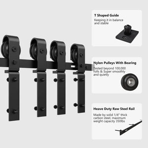 Bi-Folding Sliding Barn Door Hardware Track Kit by HAUSVITA; black steel track with four nylon pulleys