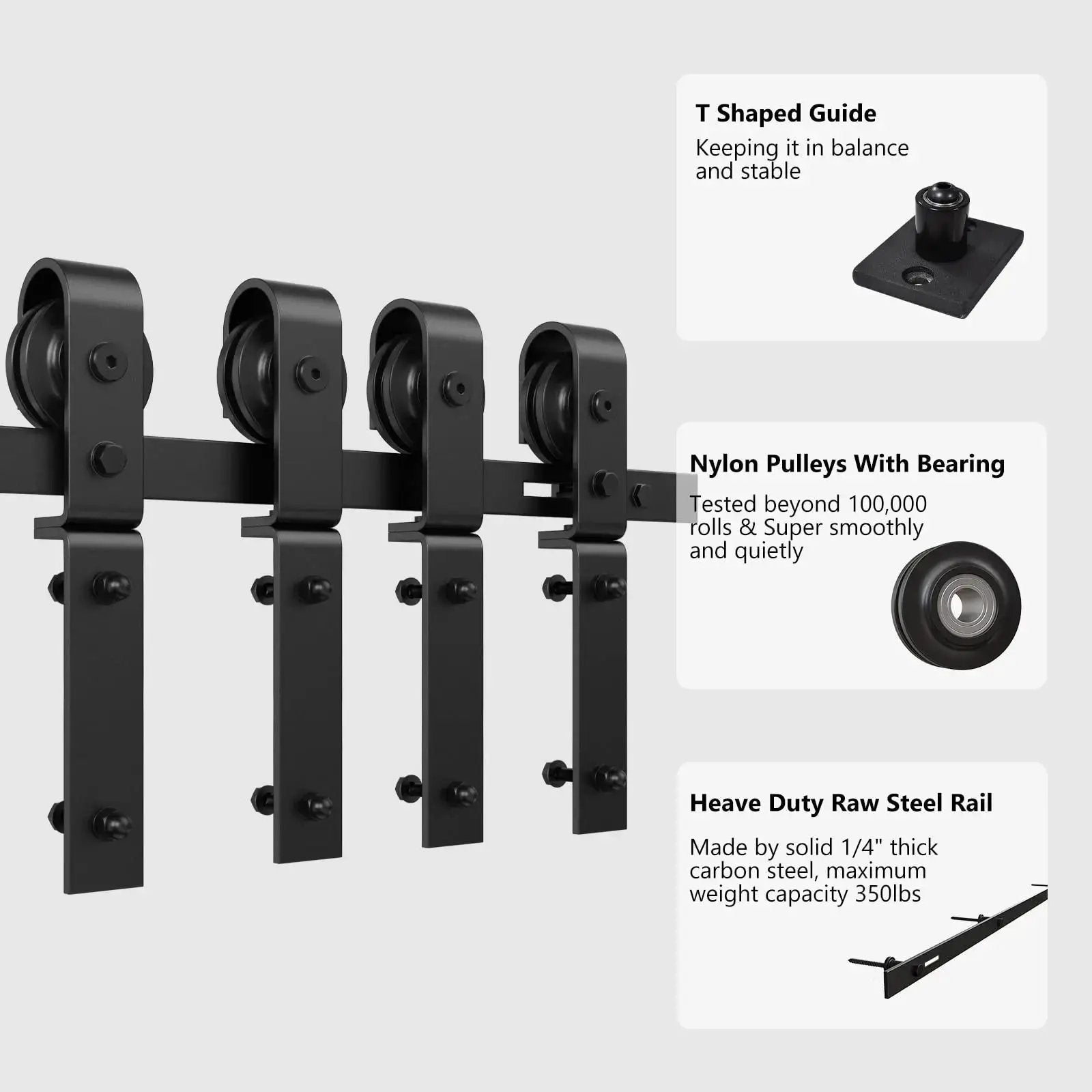 Bi-fold sliding barn door hardware track kit by HAUSVITA, black metal with nylon pulleys (4 rollers)