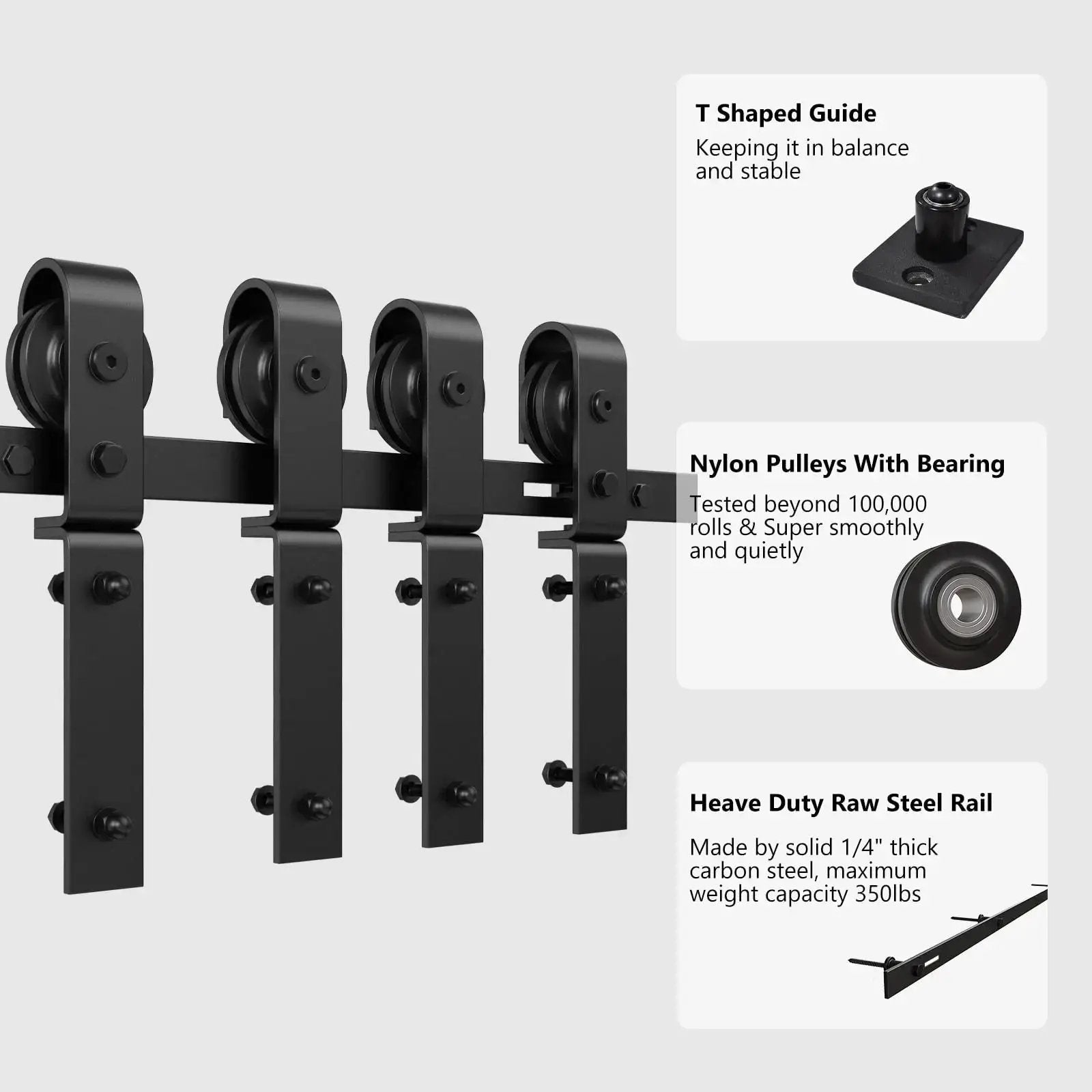 Bi-Folding Sliding Barn Door Hardware Track Kit No Door by HAUSVITA, black steel rail with four nylon pulleys