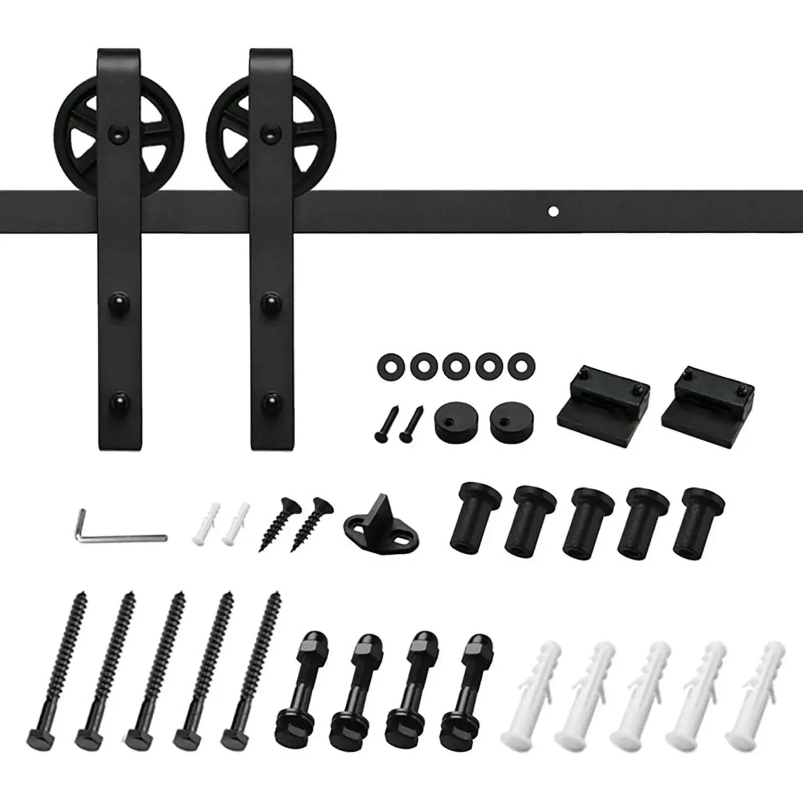 Big Spoke Wheel Sliding Barn Door Hardware Kit (No Door) – HAUSVITA, black heavy-duty track with two wheel carriers