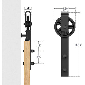 Big Spoke Wheel Sliding Barn Door Hardware Kit by HAUSVITA, black metal wheel and rail (no door)