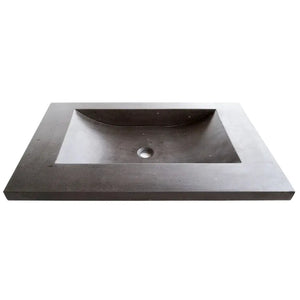 Black Andesite rectangular stone bathroom sink by Villohome, honed matte finish, 20x33x6 in