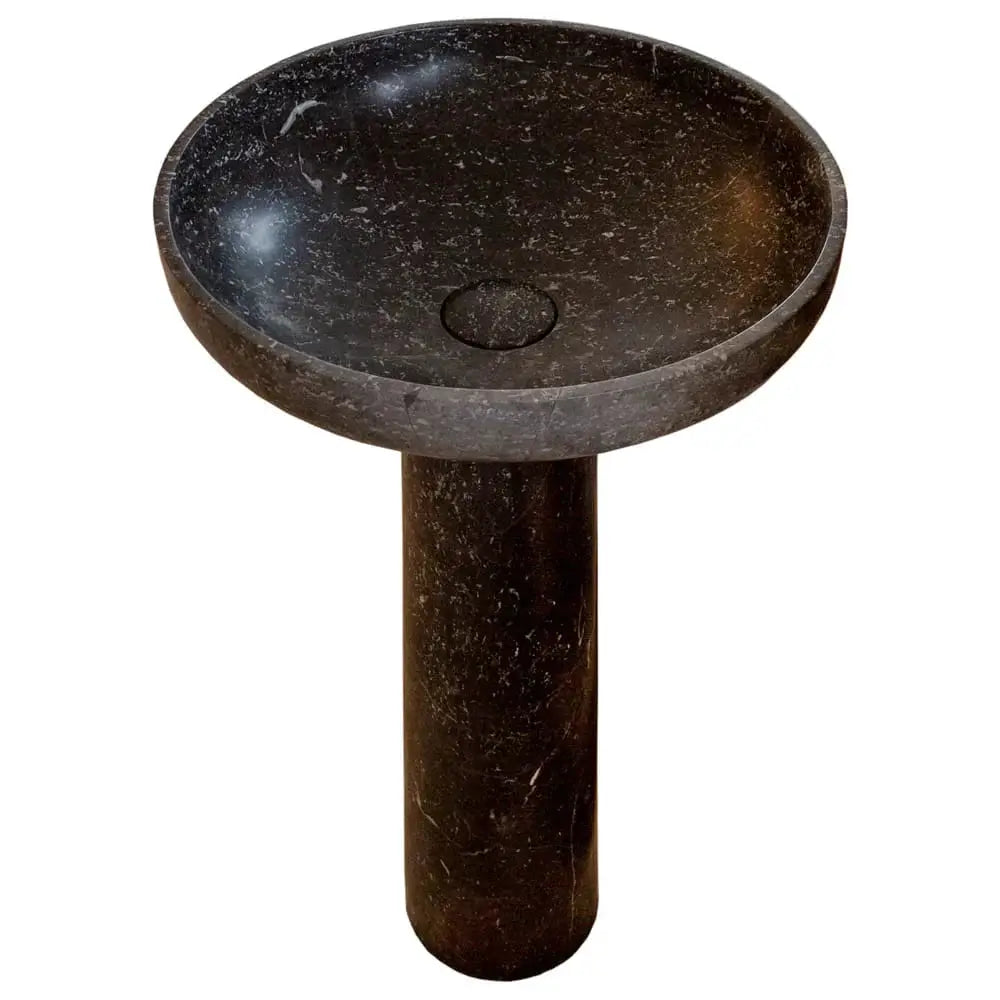 Pedestal sink in natural stone black marble, standalone bathroom fixture