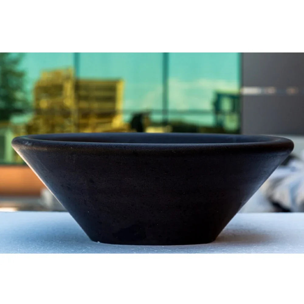 Black Andesite V-shaped tapered bathroom sink by Villohome, honed-matte natural stone, 16x6 inches.