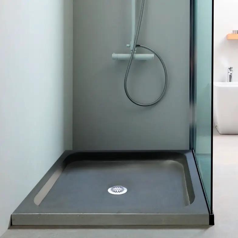 Black Andesite square shower base by Villohome, hand-carved solid stone, 36x36x3 in