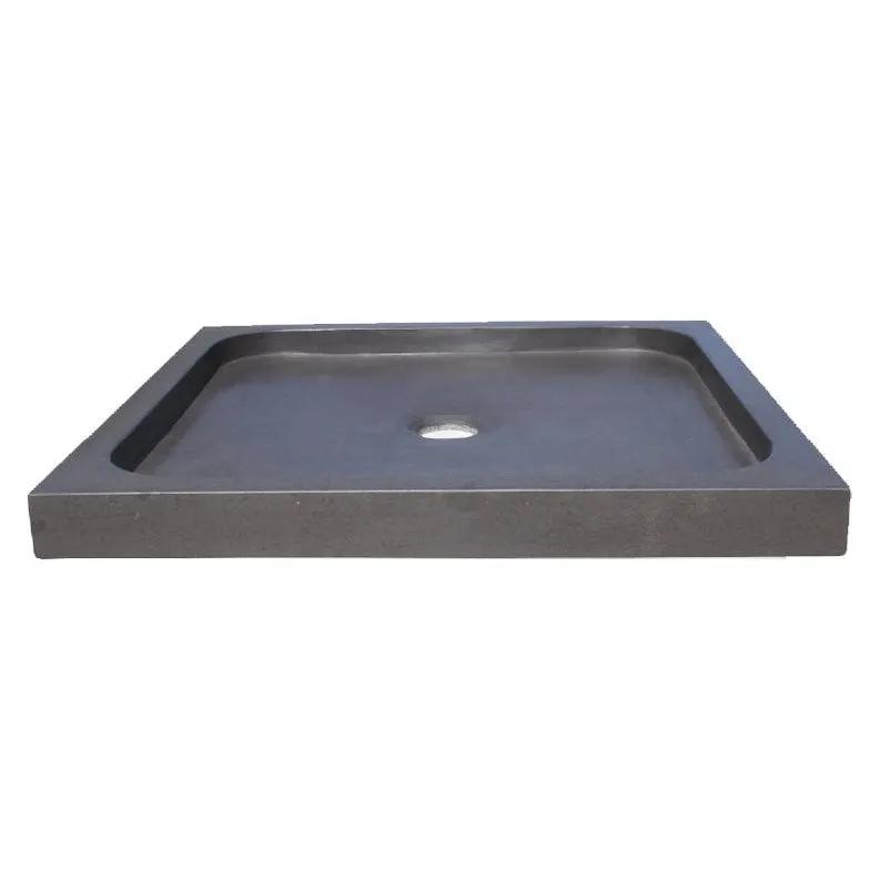 Shower Base, hand-carved black andesite, square, Villohome, 36x36x3 in
