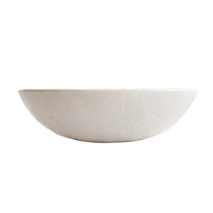 Botticino marble oval vanity vessel sink, honed natural stone, 16 in wide x 20.5 in long x 6 in high