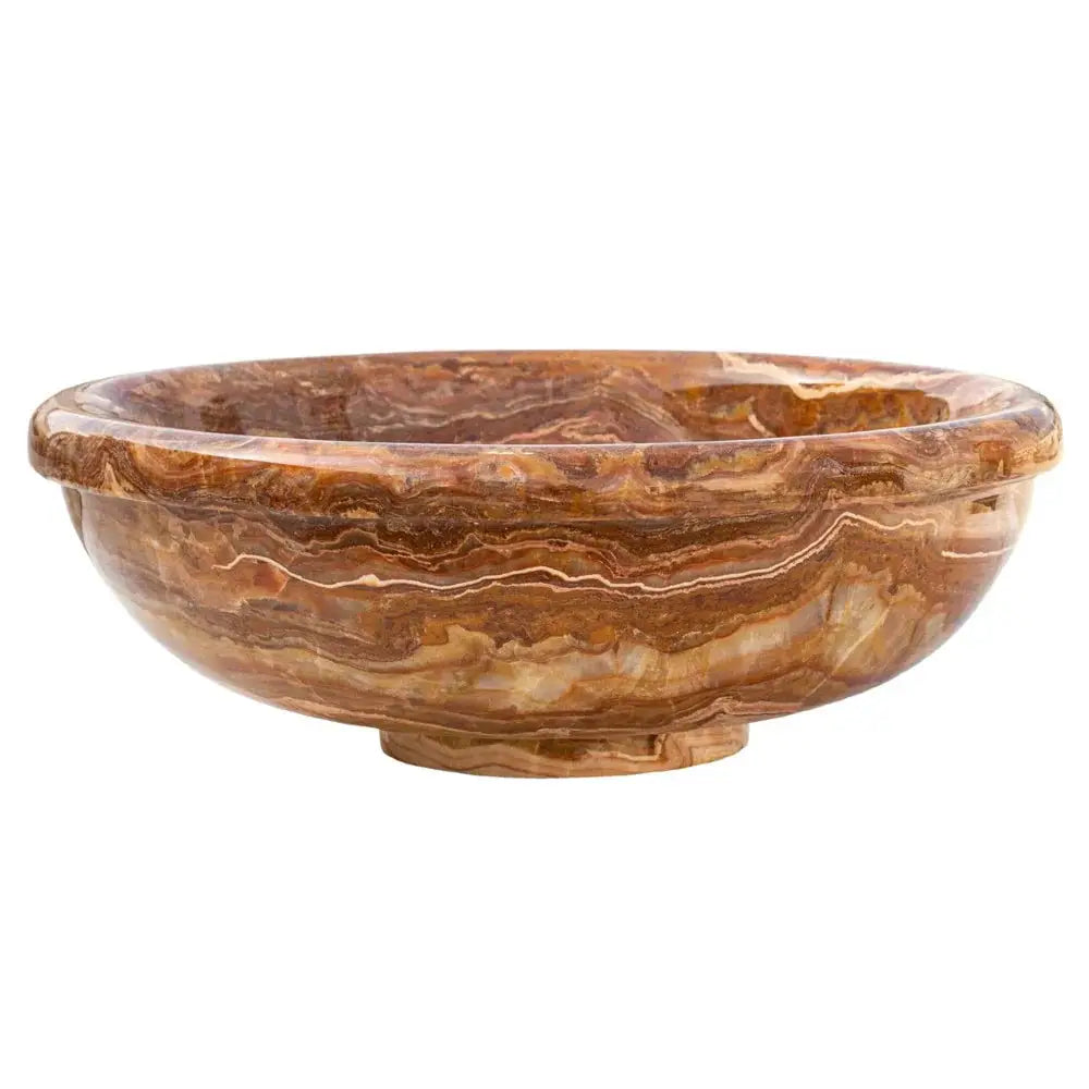 Villohome brown onyx translucent vanity vessel sink, polished stone, 16-inch diameter for bathrooms