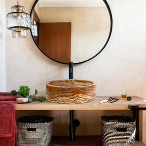 Brown onyx translucent above-counter vanity sink, 16-inch diameter, polished finish