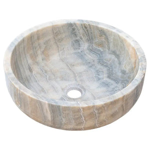 Natural stone bubble gray translucent onyx above vanity bathroom sink by Villohome