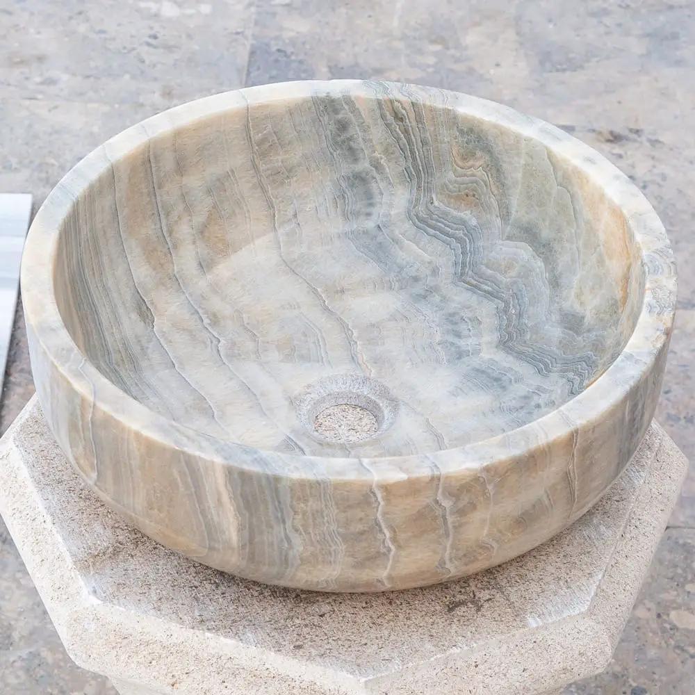 Stone sink bowl, natural bubble gray translucent onyx, Villohome bathroom sink.