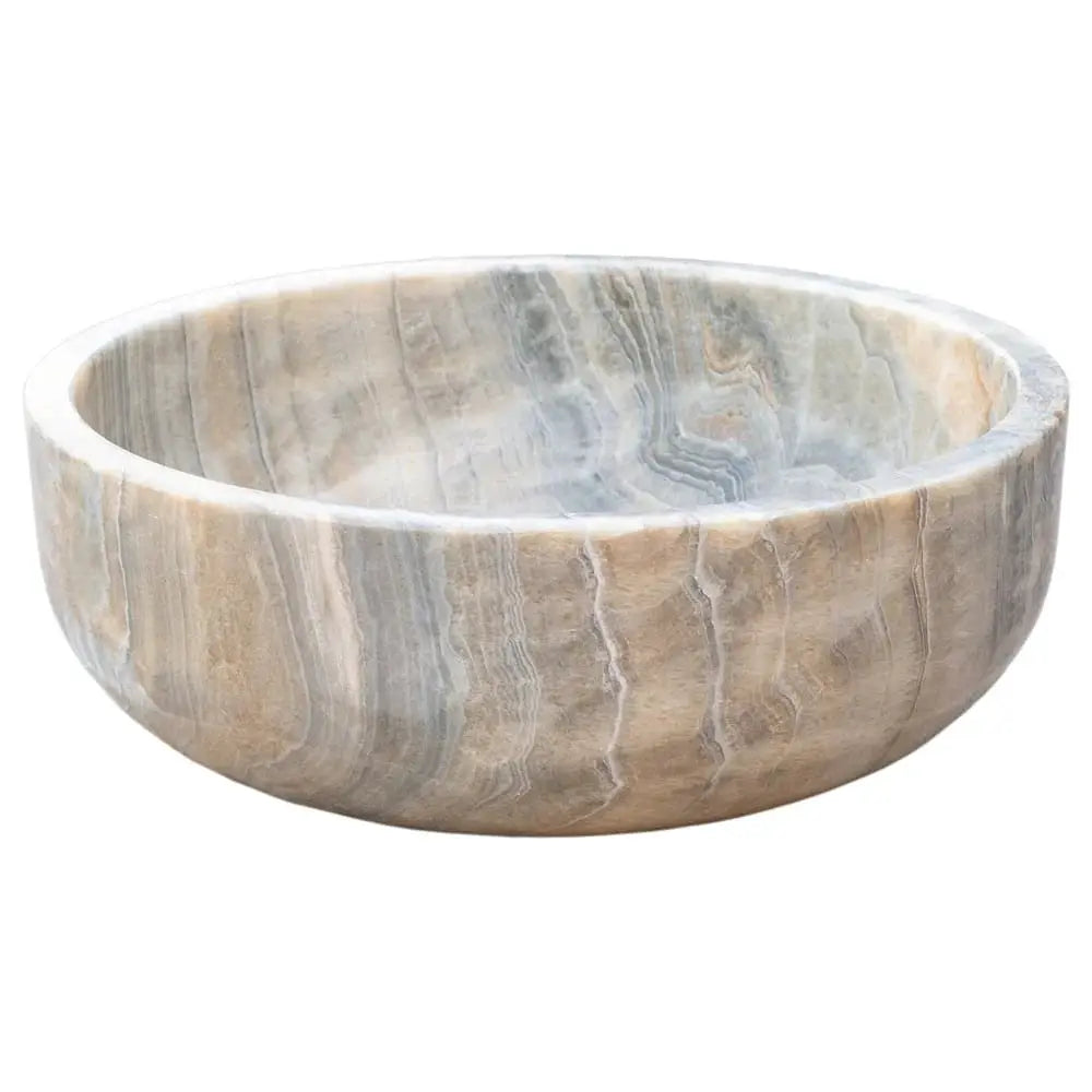 Stone sink, circular vessel in bubble gray translucent onyx for bathroom vanity by Villohome.