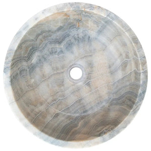 Natural Stone Bubble Gray Onyx round bathroom vanity sink by Villohome, translucent gray stone bowl