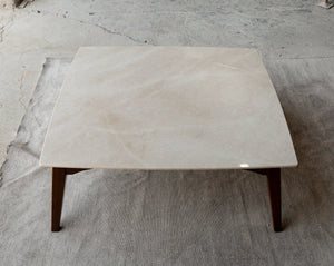 Coffee table Burdur beige marble, rectangular top with polished, eased edges and wooden legs