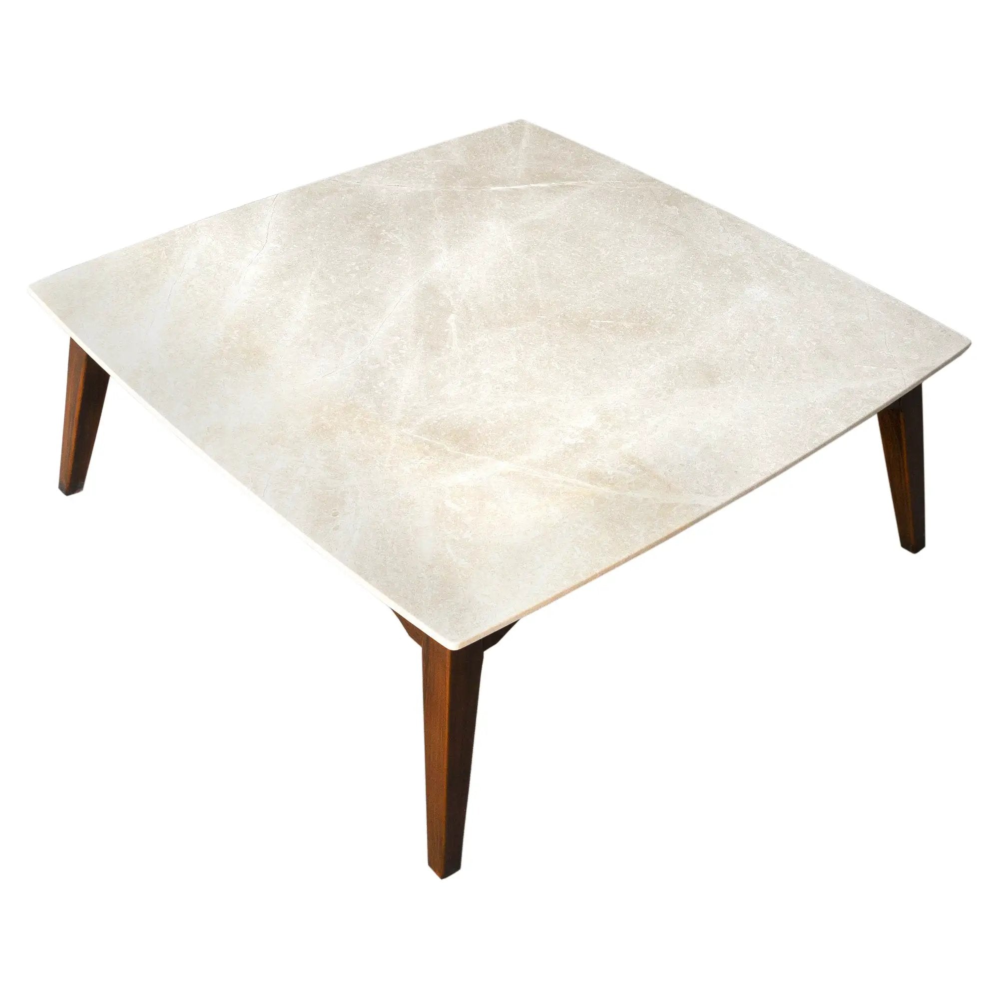 Burdur Beige Marble Coffee Table, rectangular with a polished and eased edge and wooden tapered legs.
