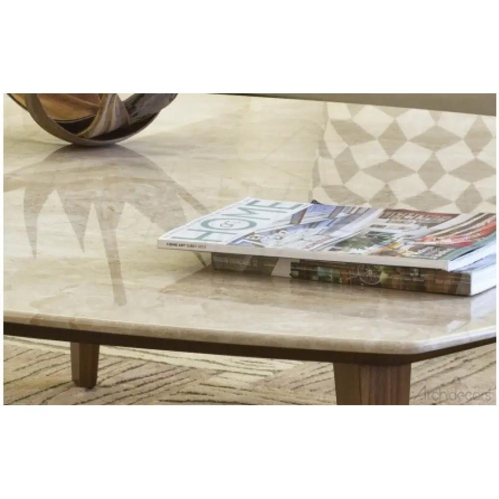 Burdur beige marble coffee table by Villohome, rectangular with polished and eased edge