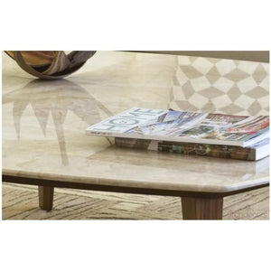 Burdur beige marble coffee table by Villohome, rectangular with polished and eased edge