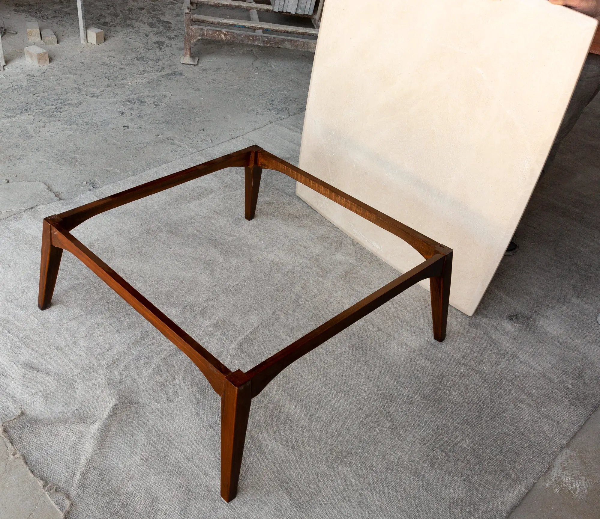 Burdur beige marble coffee table with rectangular top, eased edge, and wooden frame