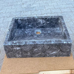 Bursa gray marble rectangular bathroom sink, above-vanity, polished finish, 12W x 18L x 6H.