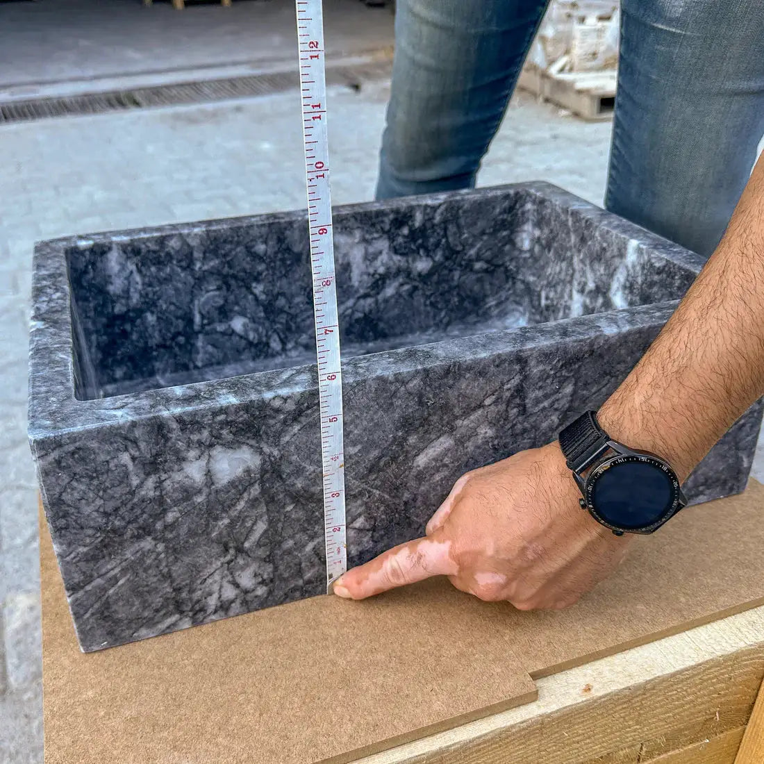 Bathroom sink, Bursa gray marble rectangular above-vanity, polished finish, 12x18x6 in