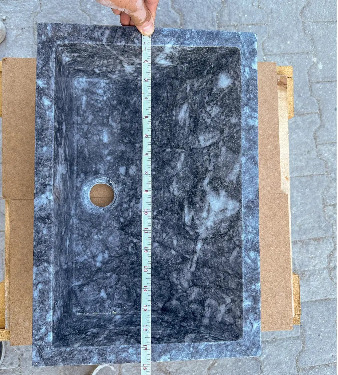 Bathroom sink Bursa gray marble rectangular, polished stone, Villohome, 12 in W x 18 in L x 6 in H.