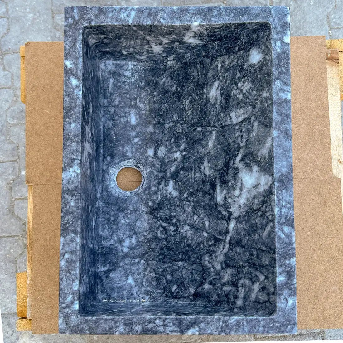 Bursa gray marble rectangular above-vanity bathroom sink, polished finish with round drain hole.