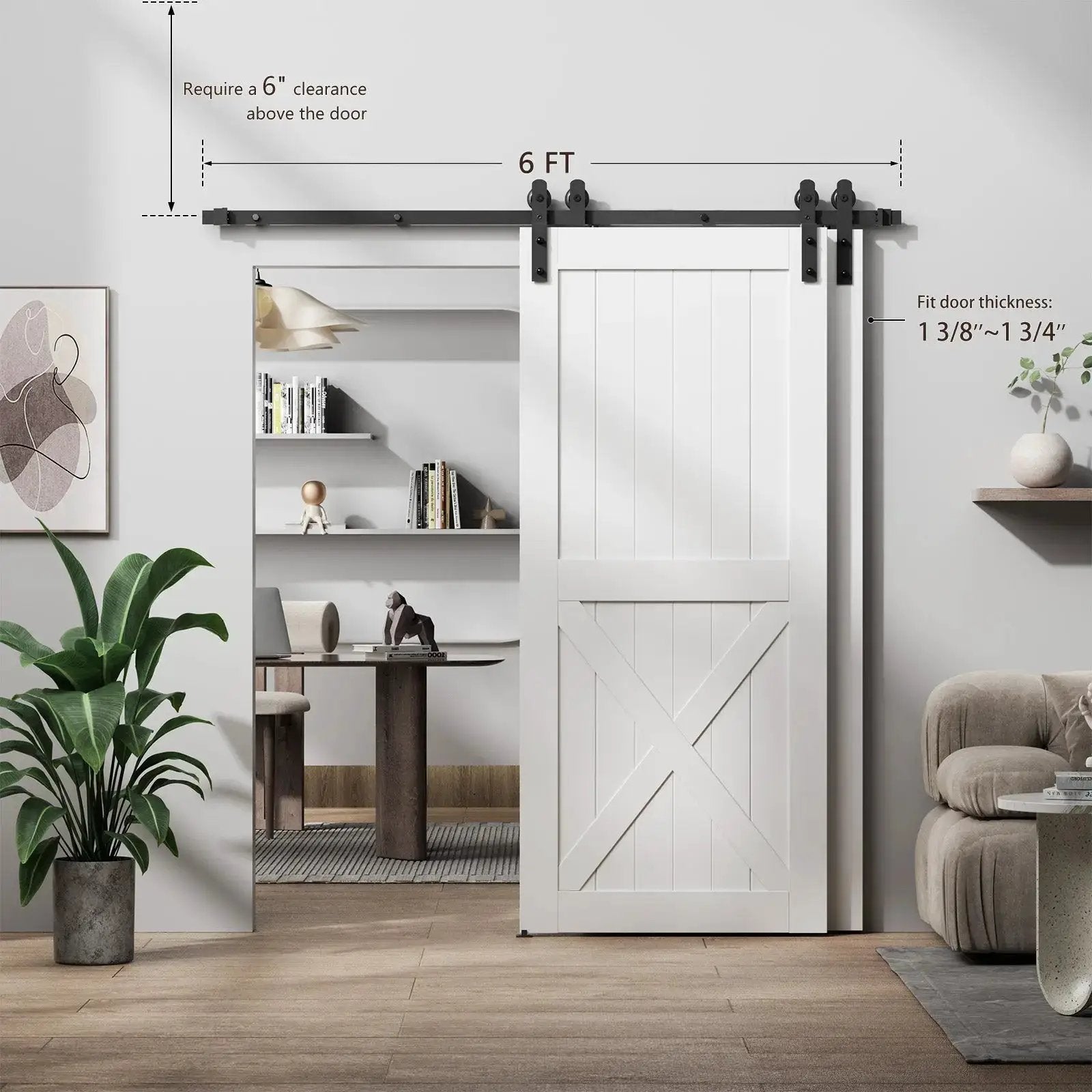 HAUSVITA bypass sliding barn door hardware kit Basic I with 6 ft black track and pulleys (no door)