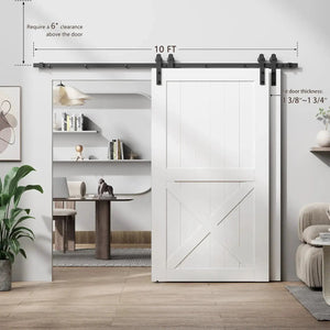 HAUSVITA Bypass Sliding Barn Door Hardware Kit Basic I Pulley, black metal track with wheels for doors.