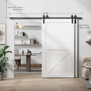 HAUSVITA Bypass sliding barn door hardware kit Basic I pulley in black metal with rail for white paneled door