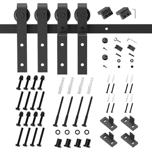 Bypass sliding barn door hardware kit with J pulley, HAUSVITA, black finish, track and four rollers