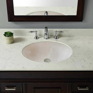 Villohome Botticino marble oval above-vanity vessel sink, honed, on white marble countertop