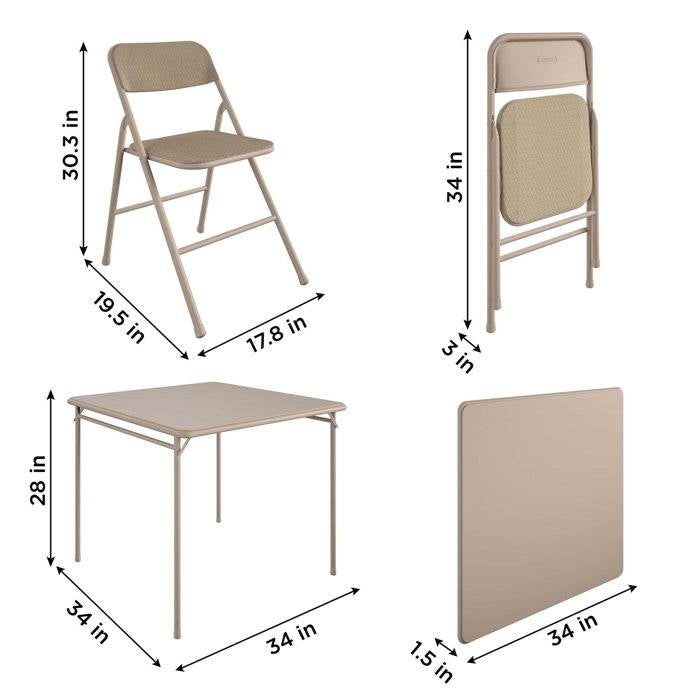 5-Piece Square Folding Dining Table with 4 Chairs Guest Set Game Table - Beige