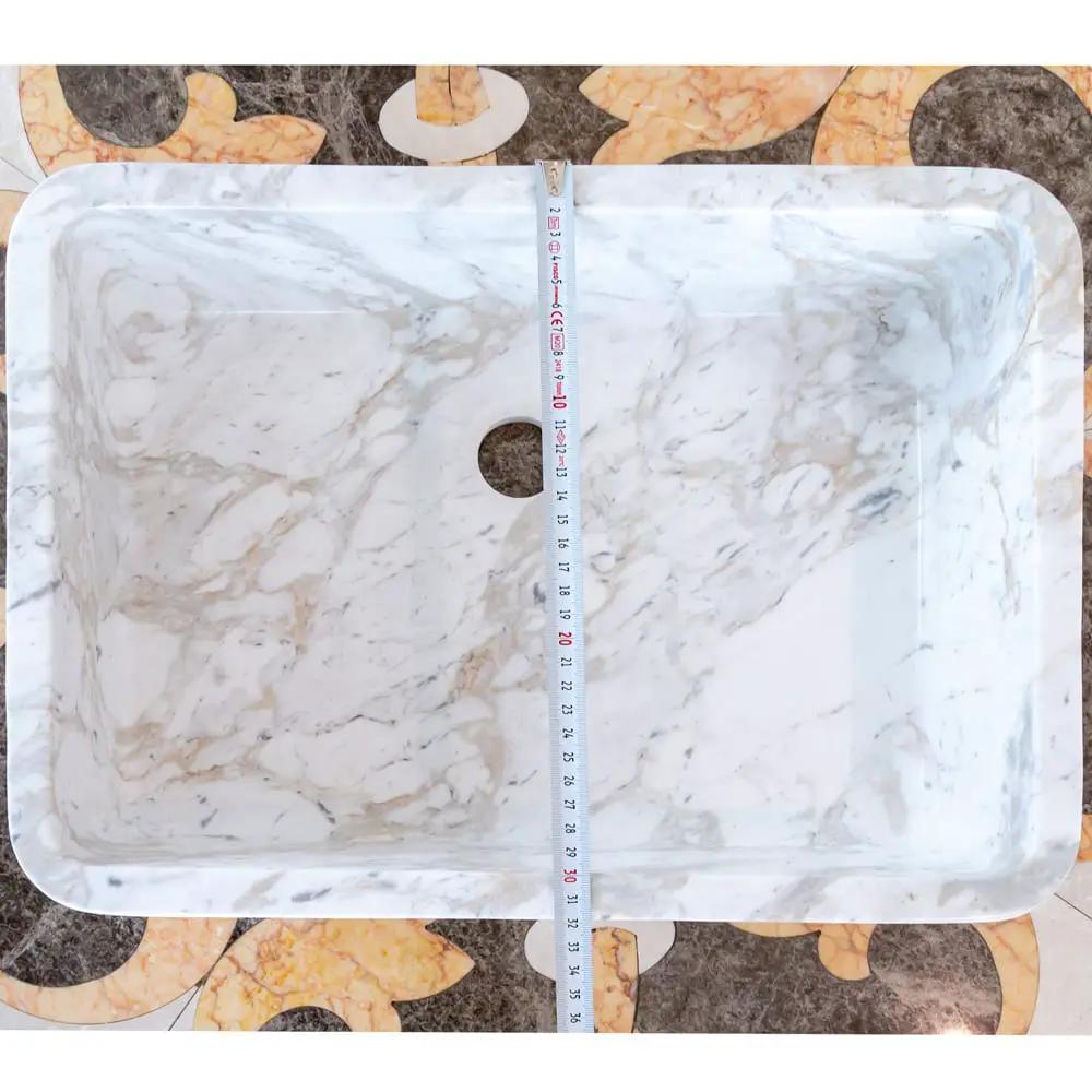 Villohome European Sugar Marble rectangular farmhouse sink, white with gray veining, 18 in L x 12.5 in W x 5 in D.