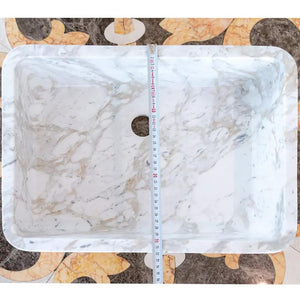 Villohome European Sugar Marble rectangular farmhouse sink, white with gray veining, 18 in L x 12.5 in W x 5 in D.