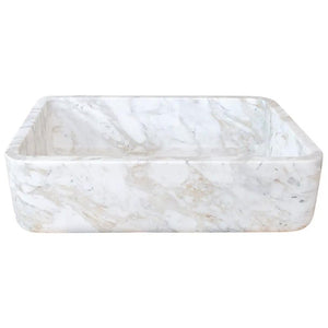 Villohome European Sugar Marble rectangular farmhouse sink, semi-polished white marble with gray veining