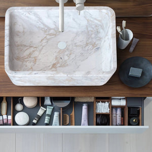 European Sugar Marble rectangular farmhouse sink by Villohome, semi-polished, 12.5W x 18L x 5H inches