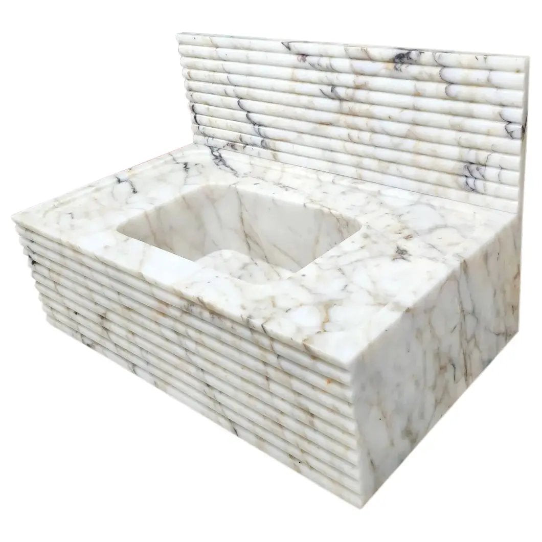 Villohome Calacatta Viola Gold Marble wall-mount bathroom sink with horizontal fluted exterior