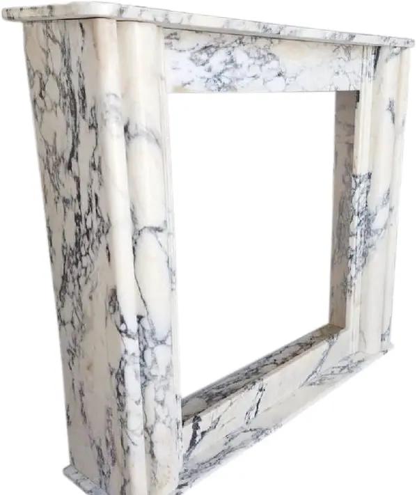 Calacatta Viola marble hand-carved fireplace mantel, polished finish, Villohome, 54in long