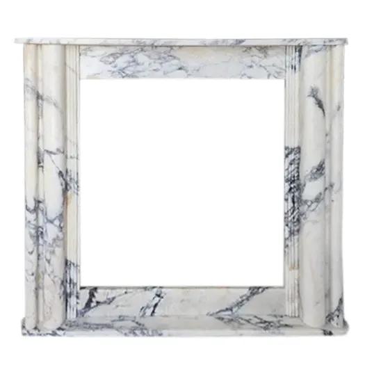 Calacatta Viola marble hand-carved fireplace mantel by Villohome, polished finish, 54x45x8 inches