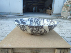Calacatta Viola marble oval bathroom sink by Villohome, white with purple veining, 18x14x5 in.