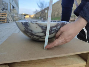 Calacatta Viola marble oval bathroom sink by Villohome, white with purple veining, 18x14x5 in
